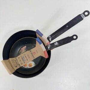 2 Piece Set - de Buyer Blue Carbon Steel Fry Pan 2mm Thick 9.5" & 8" France Used
